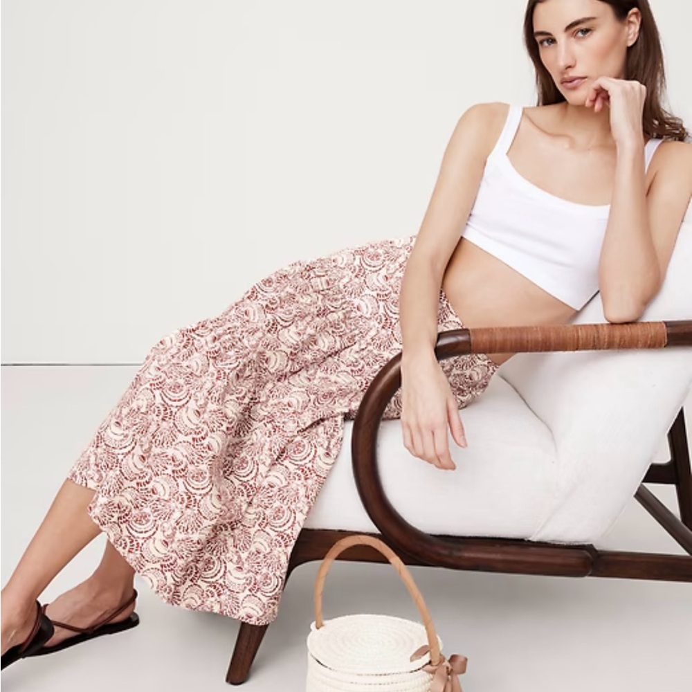 Banana Republic Pink and White Printed Tiered Midi Skirt - Picture 4 of 7